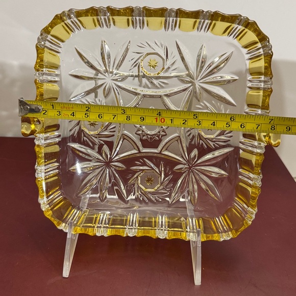 Waltherglass Germany Cut Glass Square Nut Dish 1960s Pineapple Yellow - Picture 4 of 7